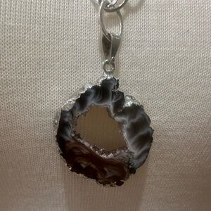 Silver and Brown Agate Pendant Necklace